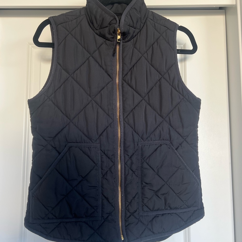 J. Crew Black Quilted Vest with Gold Zipper